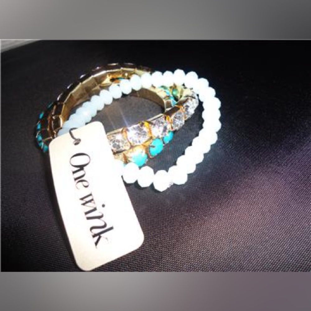 NEW One Wink Set of 3 Jewel, Stone, Turquoise Stretch Bracelets